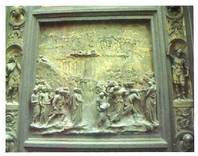 Florentziako bataiategiko ekialdeko ateko erliebea, Ghiberti florentziar maisuarena.<br><br>